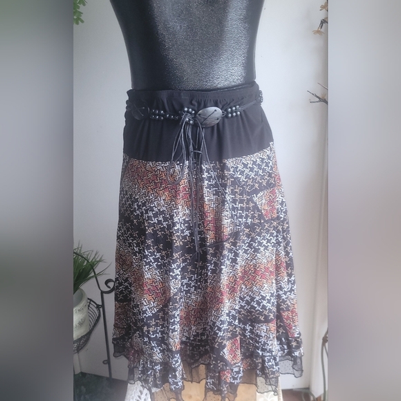 Bali Multi Colored Print Skirt with Belt S - Picture 2 of 7